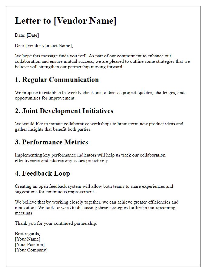 Letter template of enhanced vendor collaboration strategies