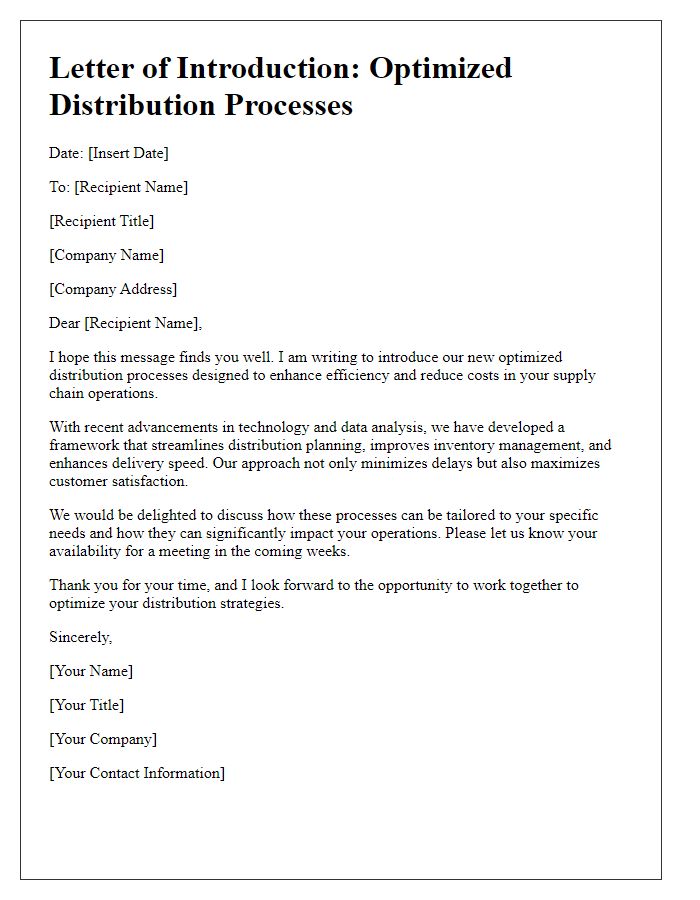 Letter template of optimized distribution processes introduction