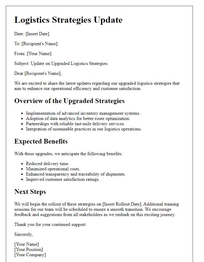 Letter template of upgraded logistics strategies update