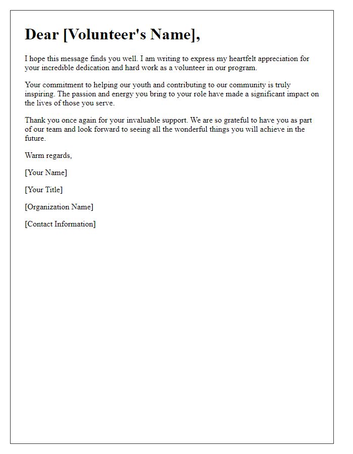 Letter template of support and thanks for youth volunteers