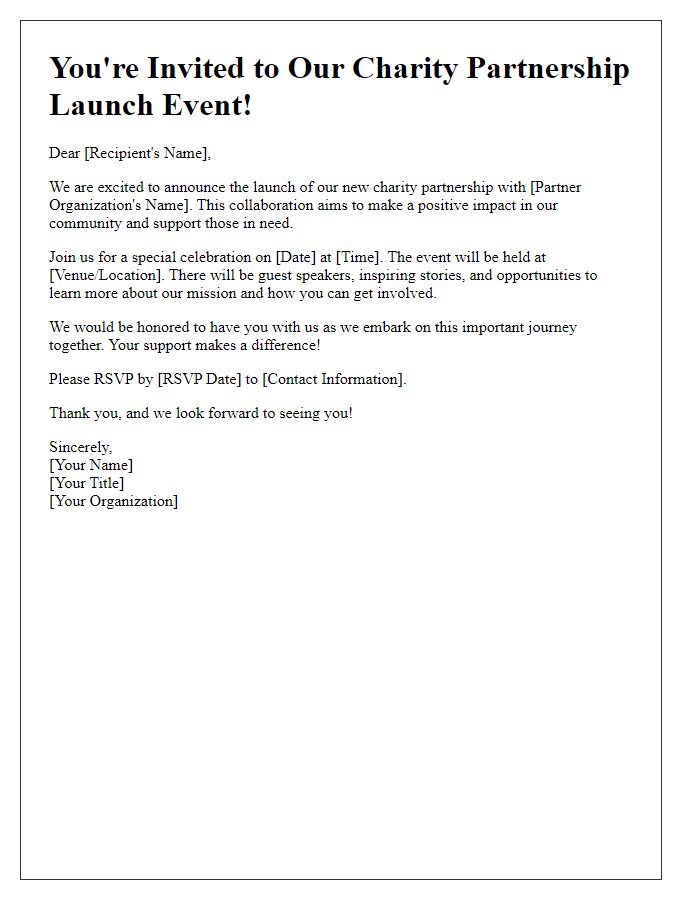 Letter template of celebrating our charity partnership launch event.