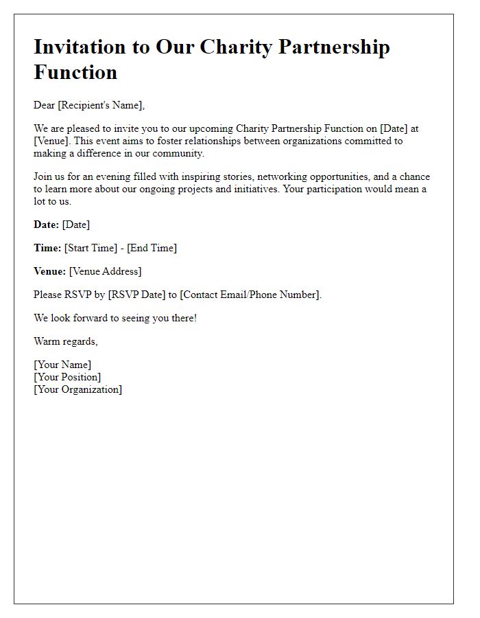 Letter template of inviting you to our charity partnership function.