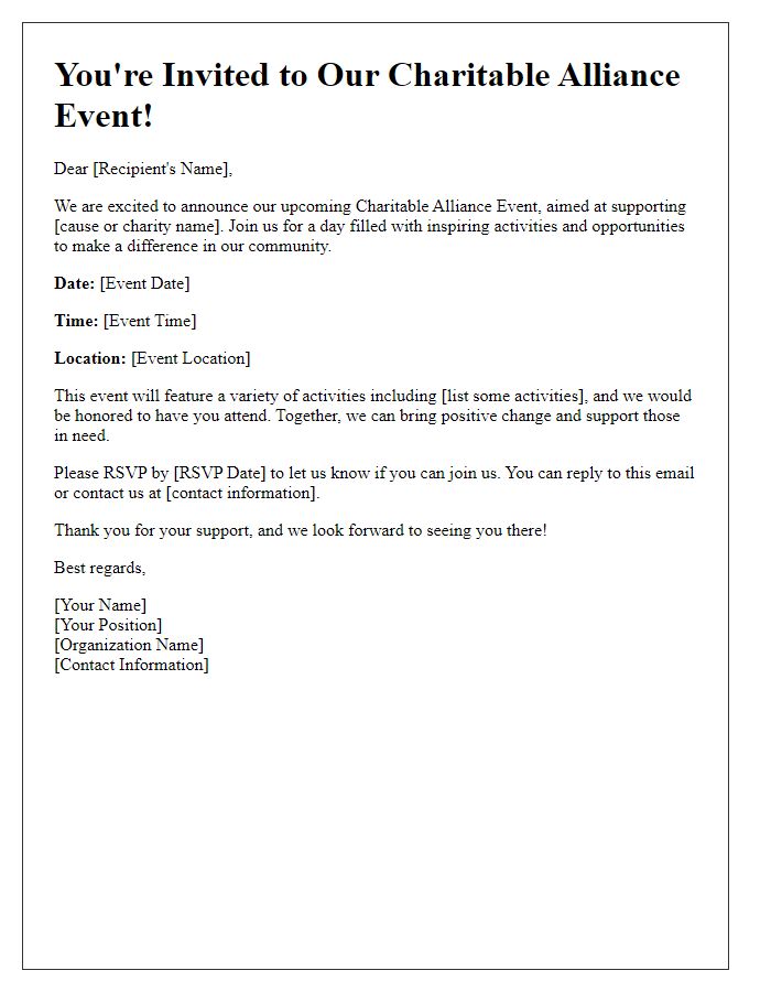 Letter template of notifying about our charitable alliance event.