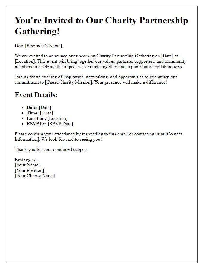 Letter template of promoting our charity partnership gathering.