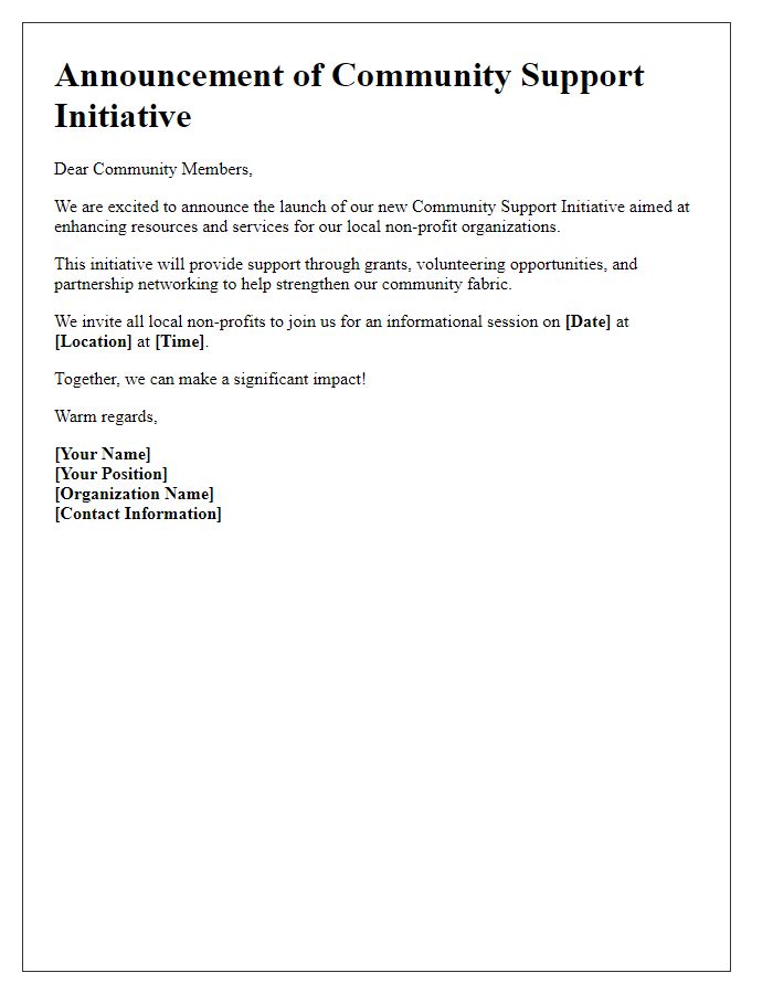 Letter template of community support initiative announcement for non-profits