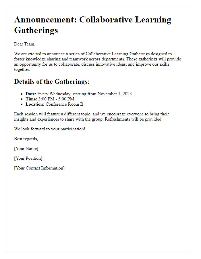 Letter template of Announcement for Collaborative Learning Gatherings