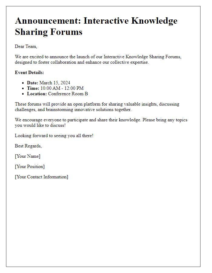 Letter template of Announcement for Interactive Knowledge Sharing Forums