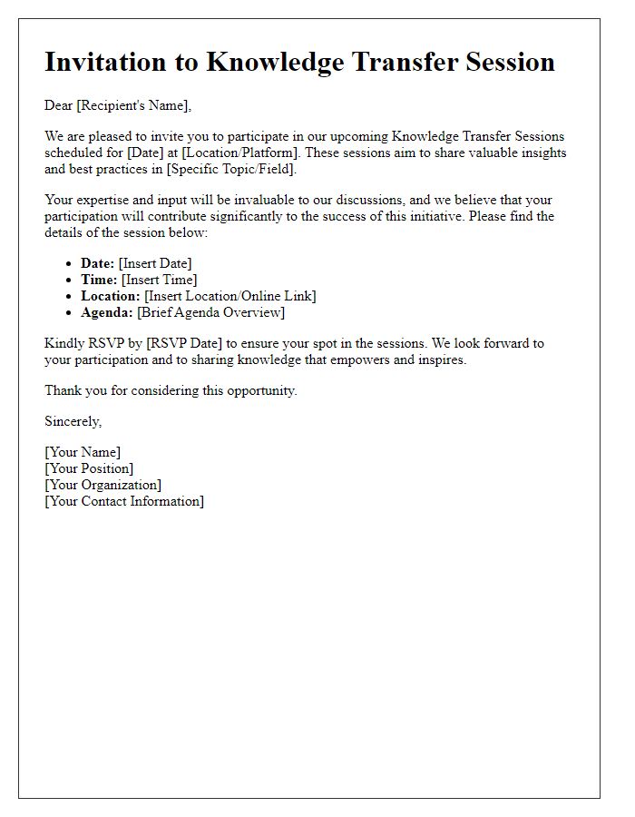 Letter template of Invitation to Engage in Knowledge Transfer Sessions