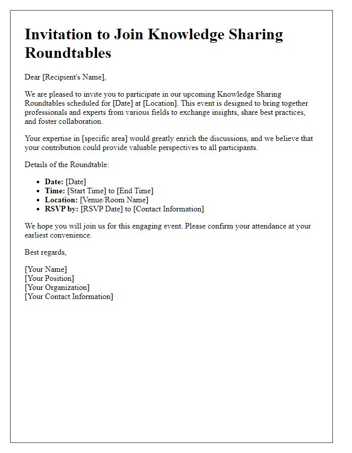 Letter template of Invitation to Join Knowledge Sharing Roundtables