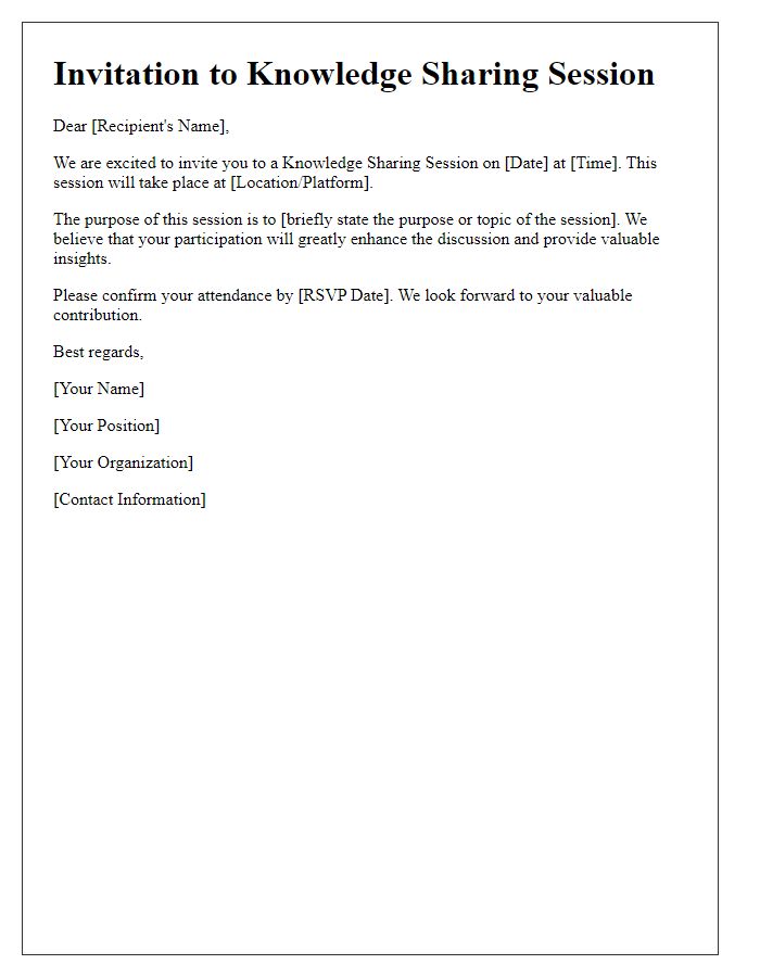 Letter template of Invitation to Knowledge Sharing Sessions