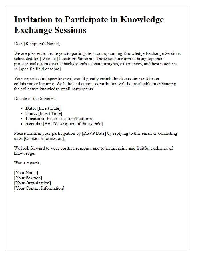 Letter template of Invitation to Participate in Knowledge Exchange Sessions