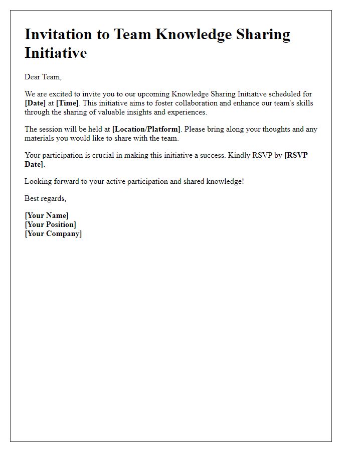 Letter template of Invitation for Team Knowledge Sharing Initiatives