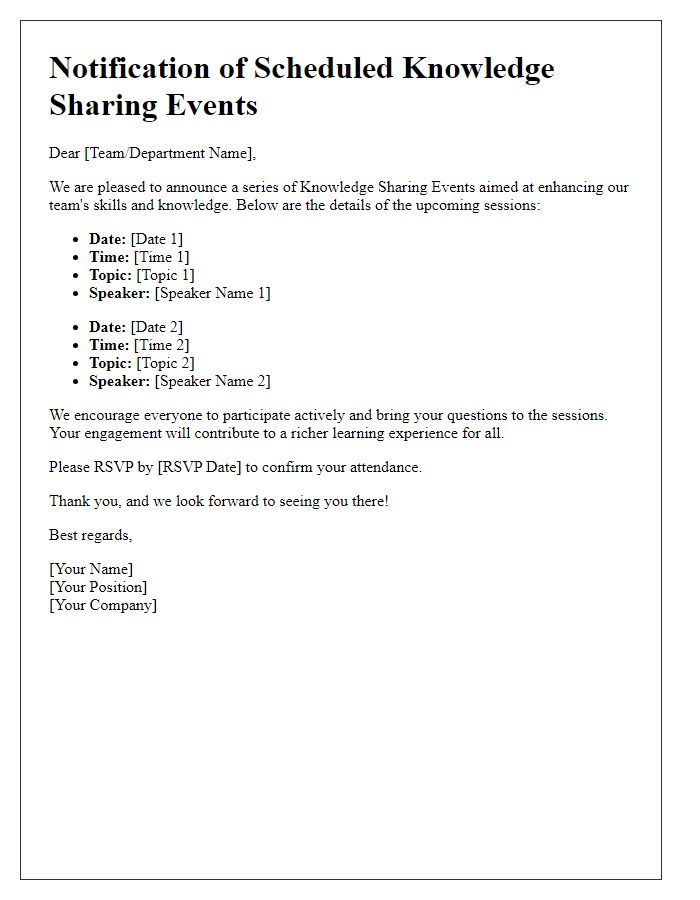 Letter template of Notification for Scheduled Knowledge Sharing Events