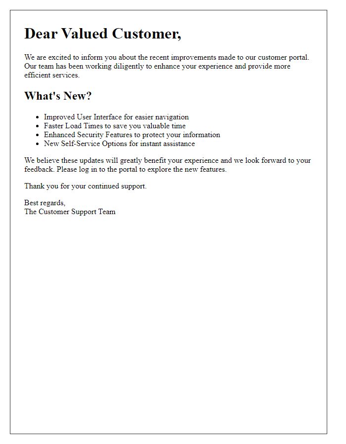 Letter template of customer portal improvements