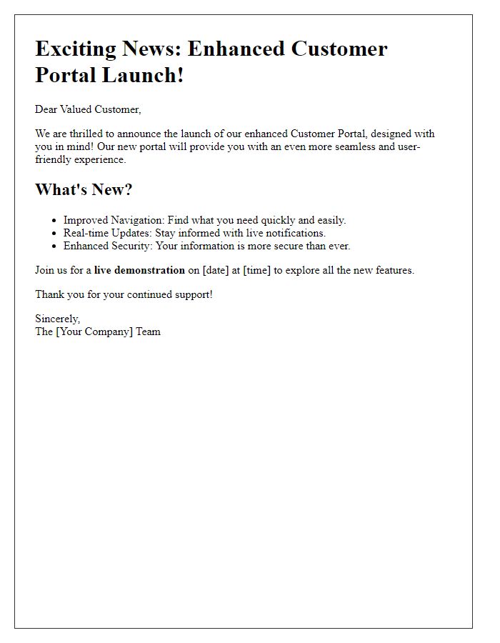 Letter template of enhanced customer portal announcement