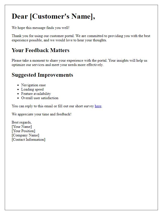 Letter template of optimized customer portal experience