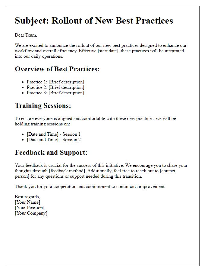 Letter template of best practices rollout communication