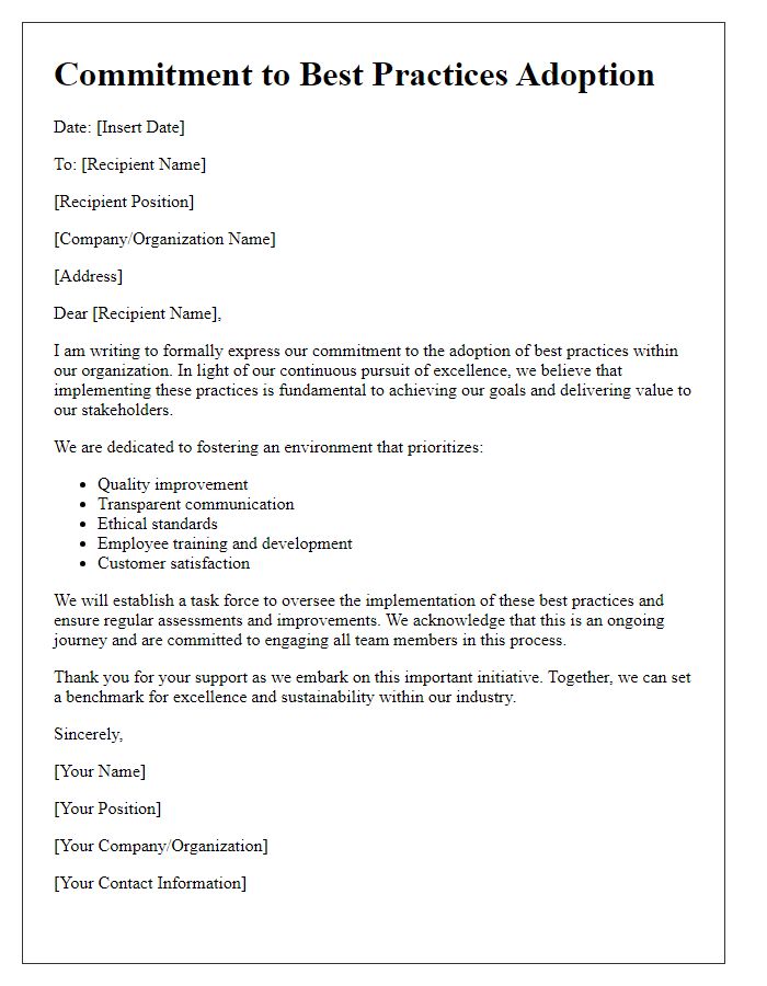 Letter template of commitment to best practices adoption