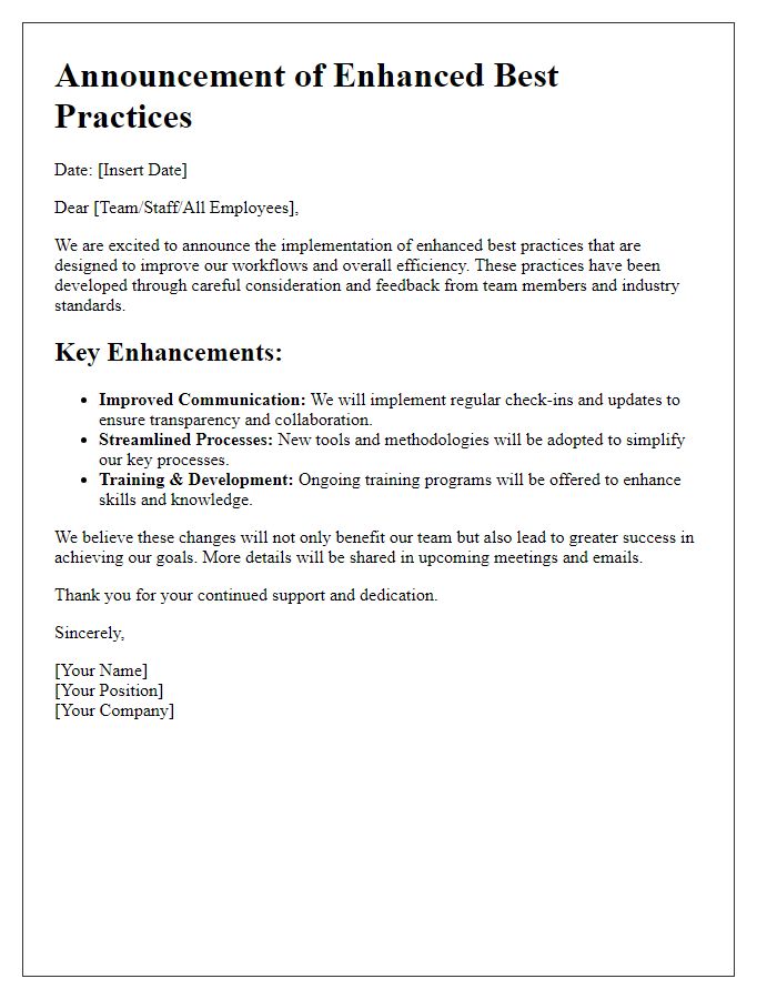 Letter template of enhanced best practices announcement