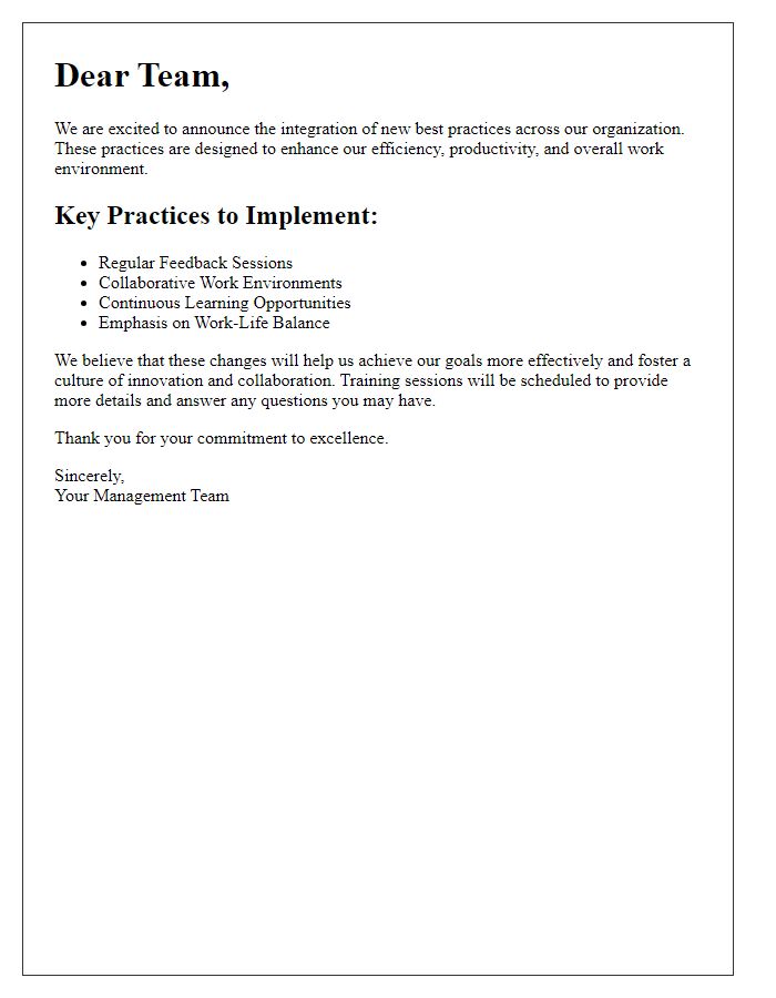 Letter template of new best practices integration