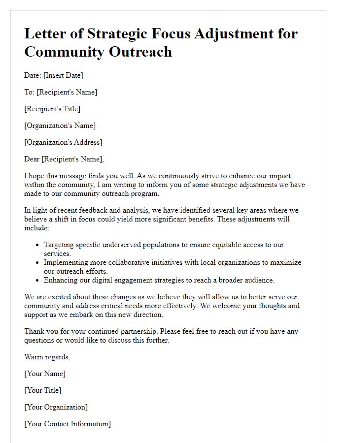 Letter template of strategic focus adjustment for community outreach