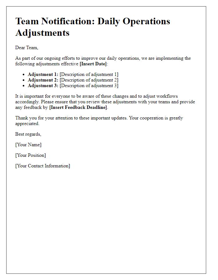 Letter template of adjustments in daily operations for team awareness