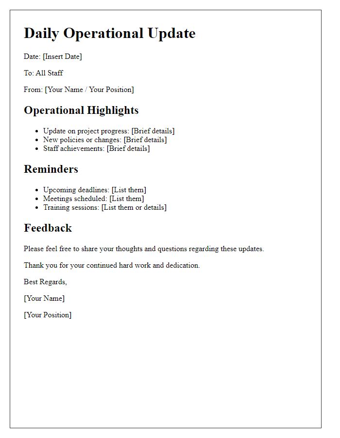 Letter template of daily operational updates for staff communication