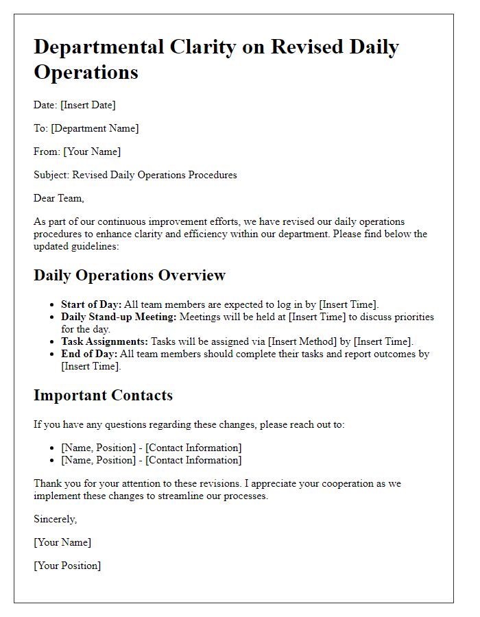 Letter template of revised daily operations for departmental clarity