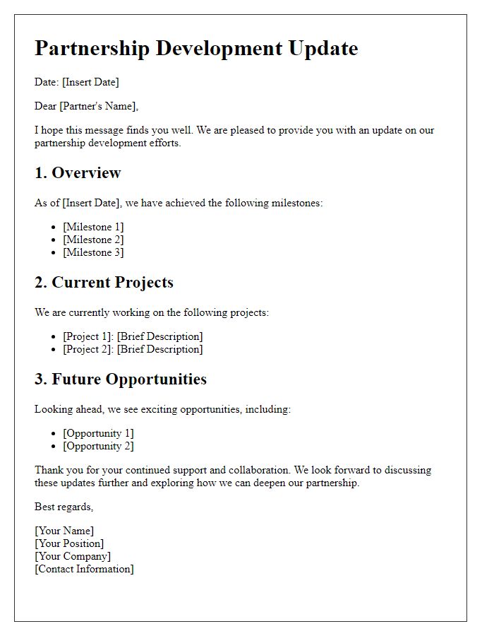 Letter template of partnership development update