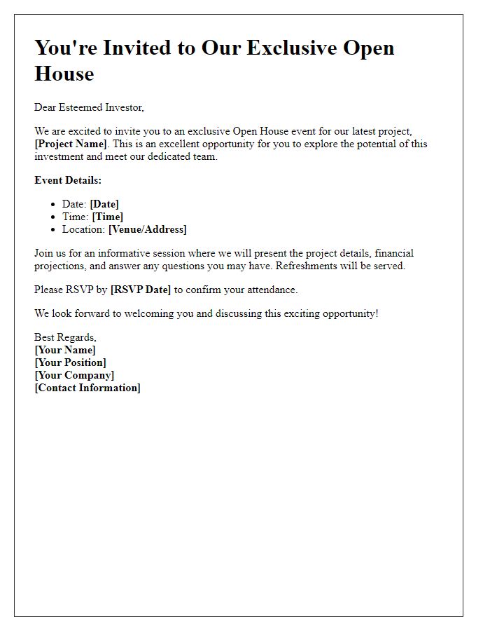 Letter template of Open House Invitation for Investors