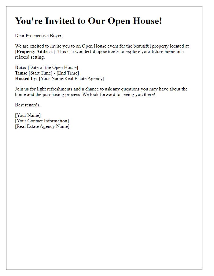 Letter template of Open House Invitation for Prospective Buyers