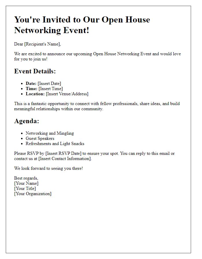 Letter template of Open House Networking Event Announcement