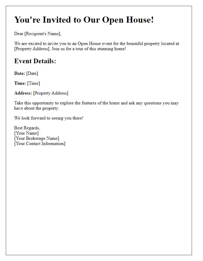 Letter template of Real Estate Open House Invitation