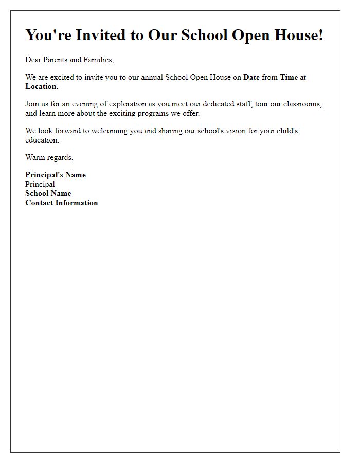 Letter template of School Open House Announcement