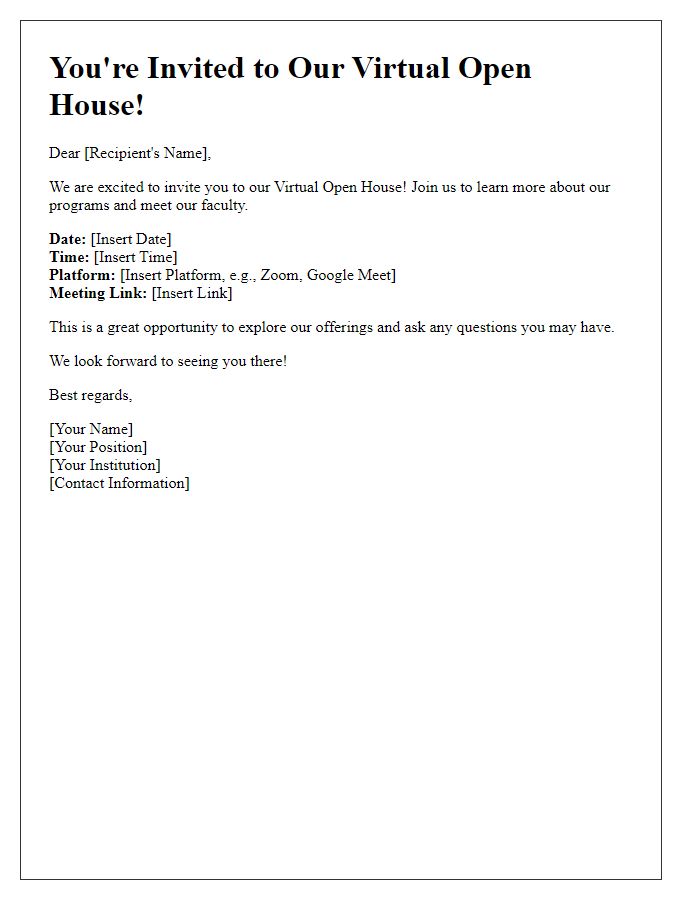 Letter template of Virtual Open House Invitation