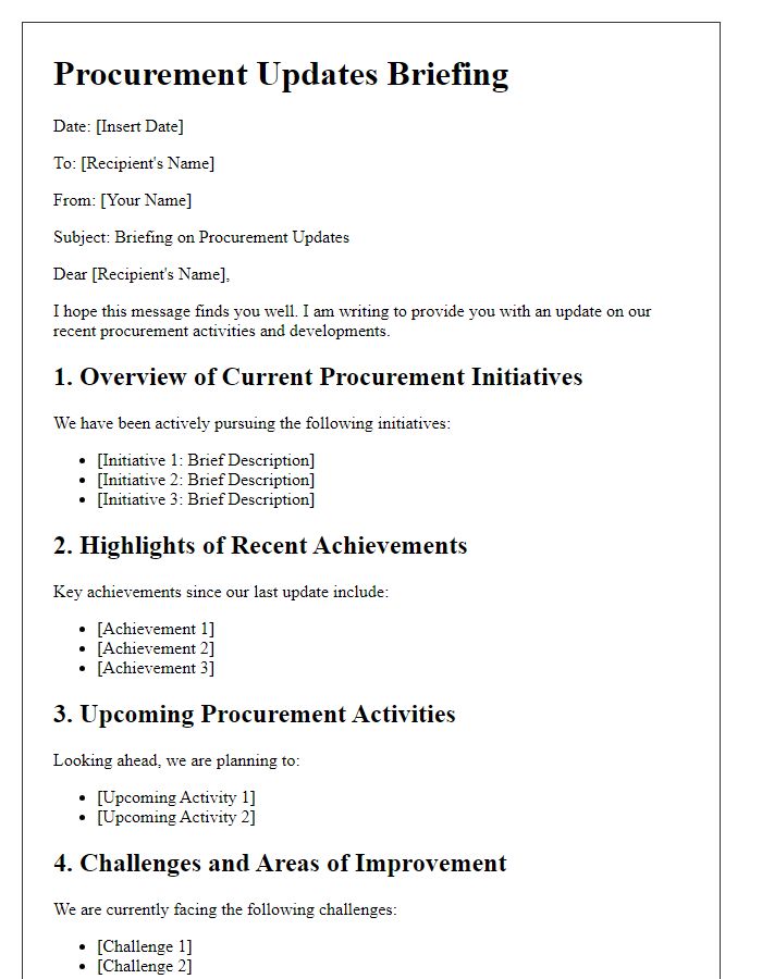 Letter template of briefing on procurement updates