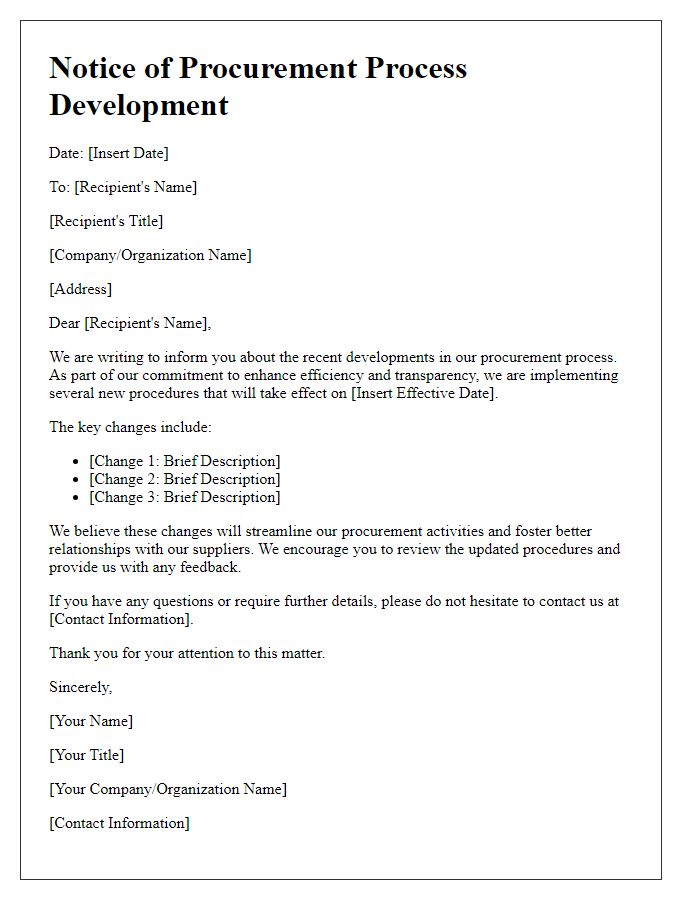 Letter template of notice for procurement process developments