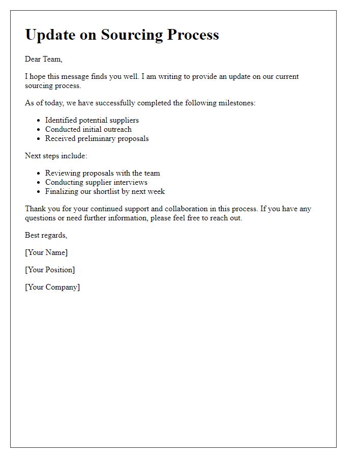 Letter template of update on sourcing process