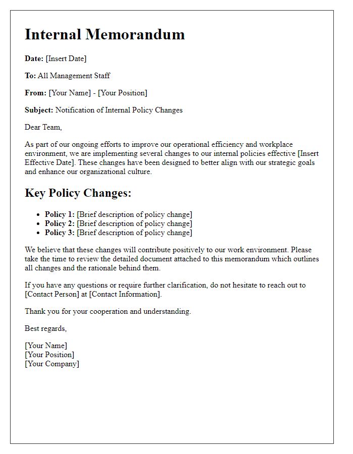 Letter template of internal policy changes for management