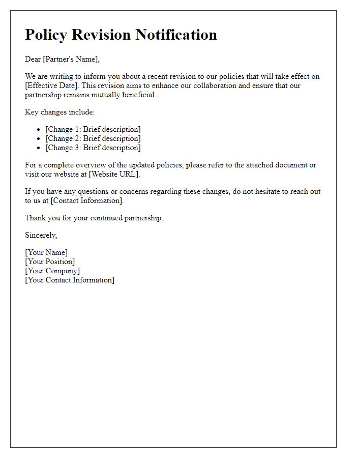 Letter template of policy revision notification for partners