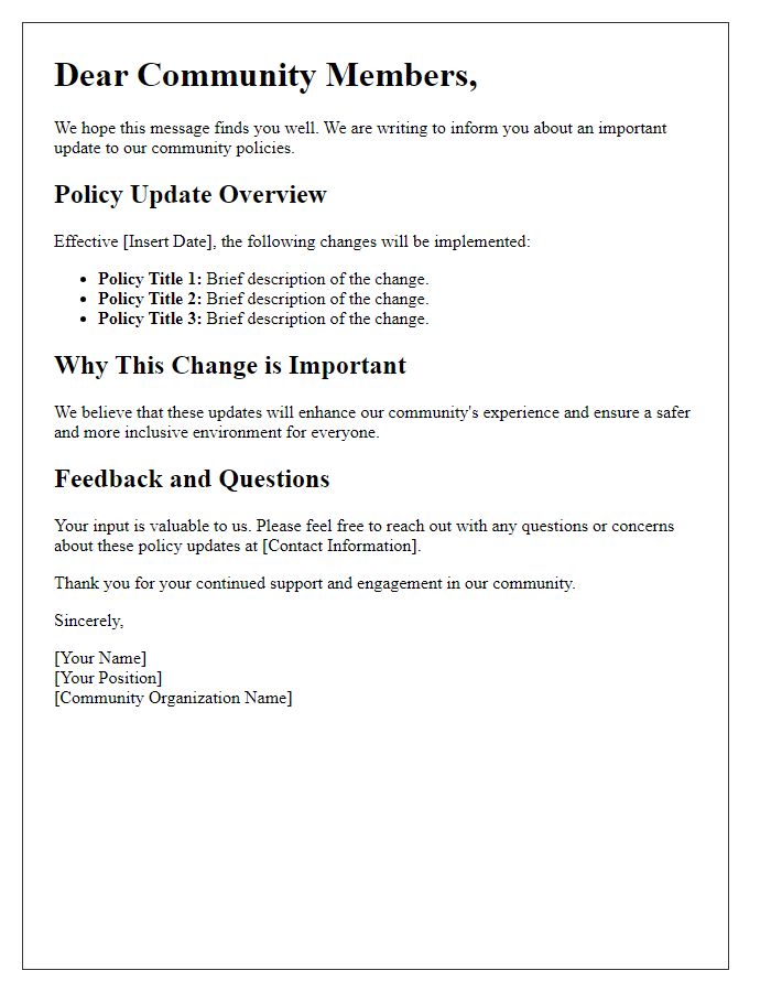 Letter template of policy update communication for community members