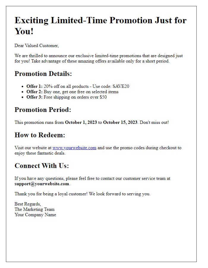 Letter template of marketing push details for limited-time promotions.