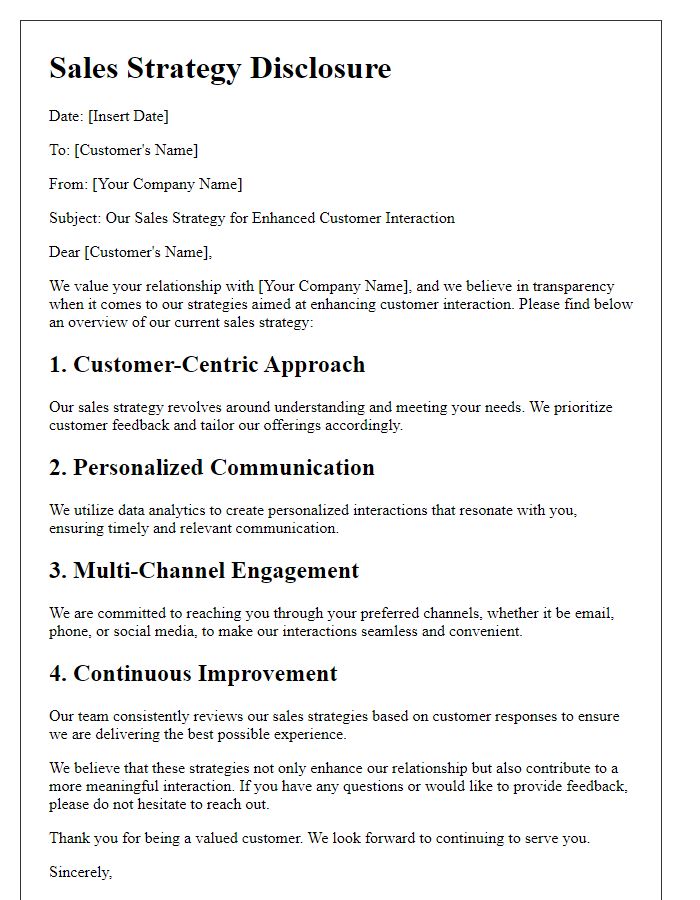 Letter template of sales strategy disclosure for enhanced customer interaction.