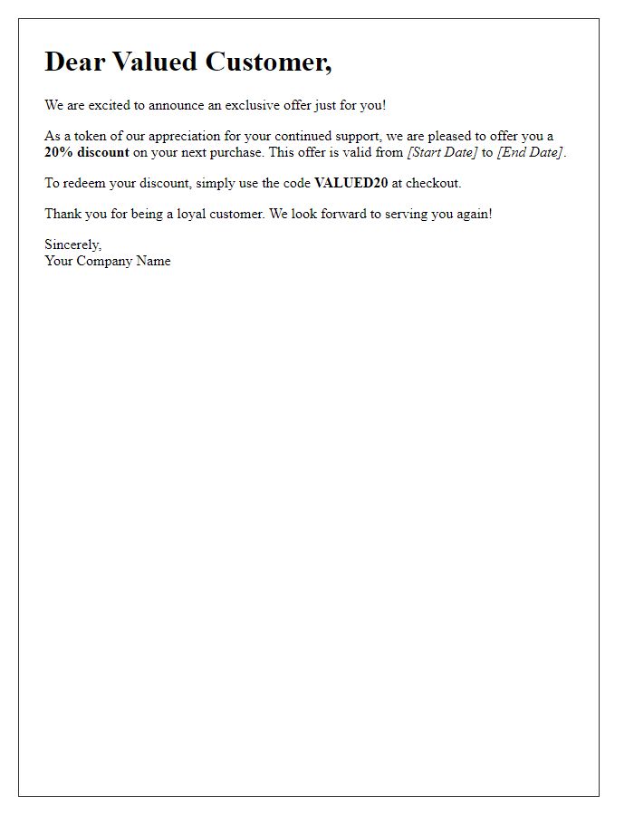 Letter template of special offer announcement for valued customers.