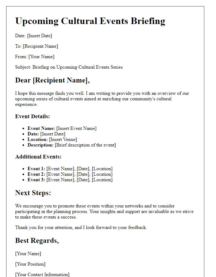 Letter template of briefing for upcoming cultural events series