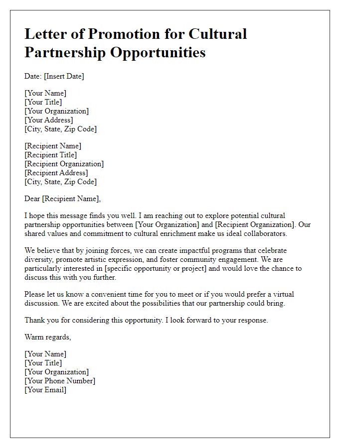 Letter template of promotion for cultural partnership opportunities