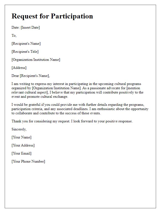 Letter template of request for participation in cultural programs