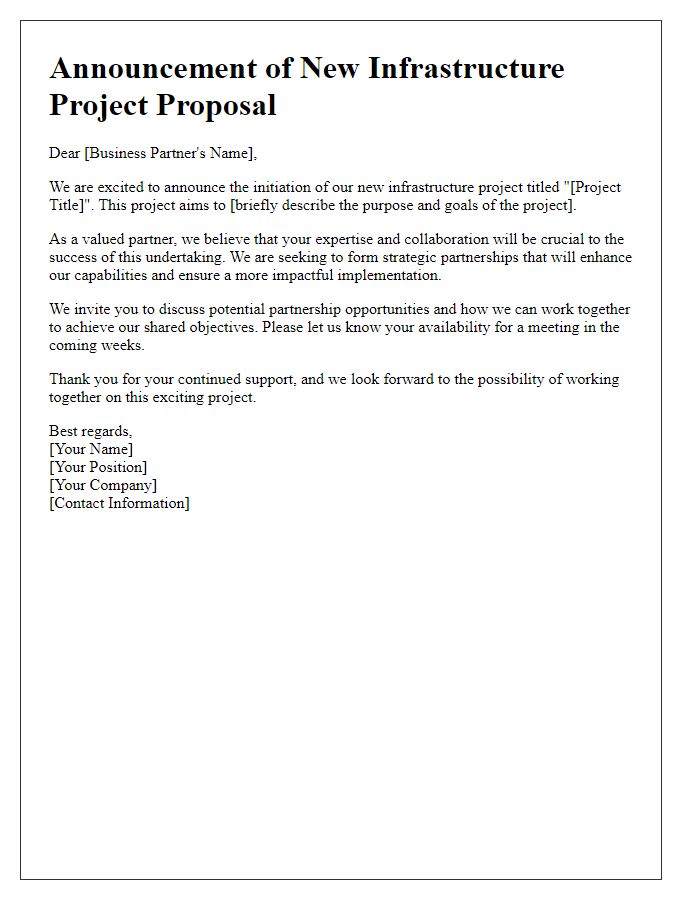 Letter template of infrastructure project proposal announcement for business partners.