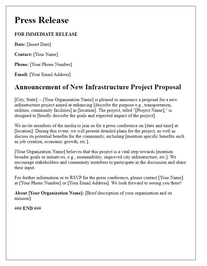 Letter template of infrastructure project proposal announcement for media outlets.