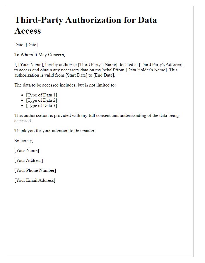 Letter template of third-party authorization for data access